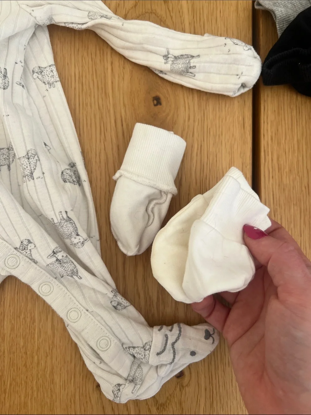 Carter's and H&M Neutral Newborn Baby Bundle—onesie, sweat set, baby gloves
